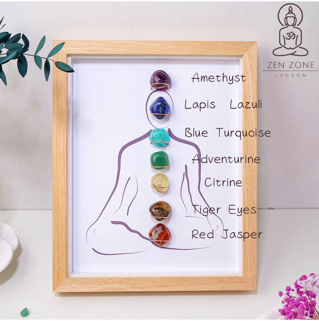 Natural Crystal Rolling Stone Picture Frame Decor with 7 Chakras  - Perfect for Spiritual Yoga