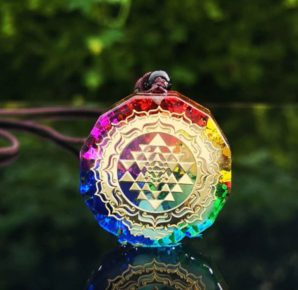 Metatron Spiritual Natural Rainbow Crystal Orgonite Pendant