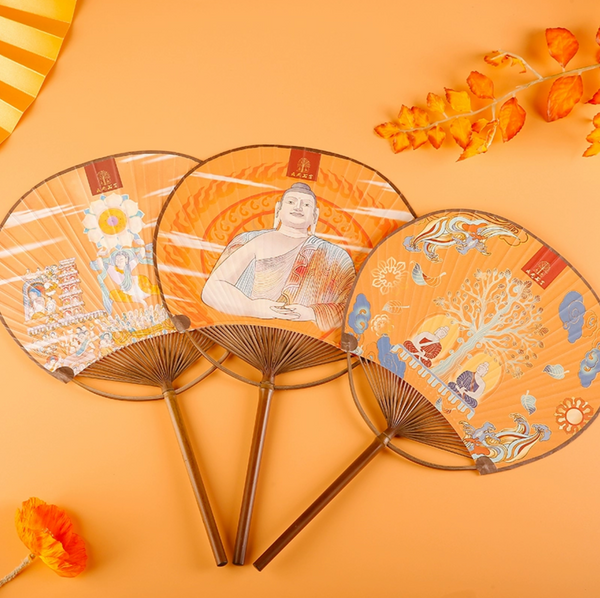 Vintage Style Paper Fan with Yungang Grotto Buddha Design