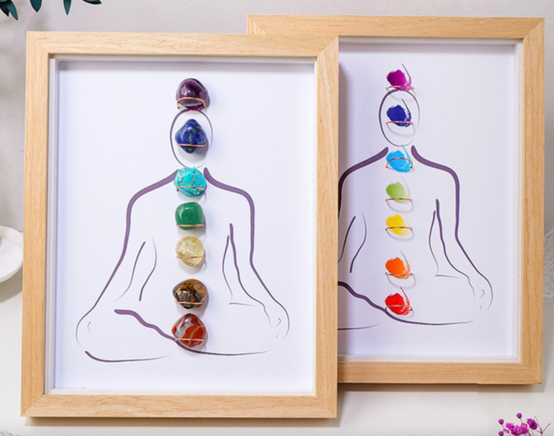 Natural Crystal Rolling Stone Picture Frame Decor with 7 Chakras  - Perfect for Spiritual Yoga