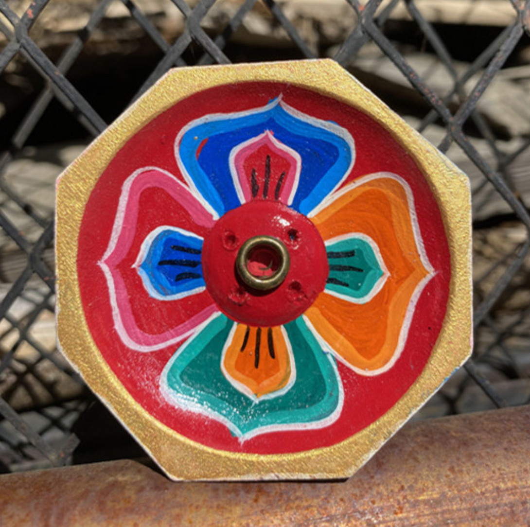 Exquisite Hand-Painted Nepal Petal Incense Holder with Eight Petals and Four Corners