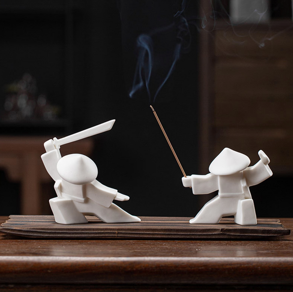 Samurai Kungfu White Ceramic Incense Burner - Ceramic Home Decor, Kongfu Tea Pet Decor