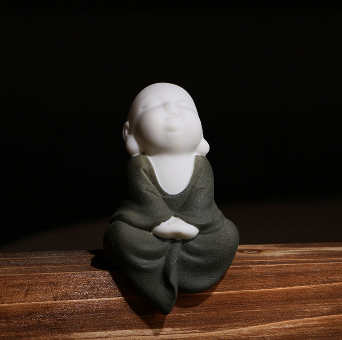 White Porcelain Little Monk Ceramic Figurine - Zen Décor for Home and Office