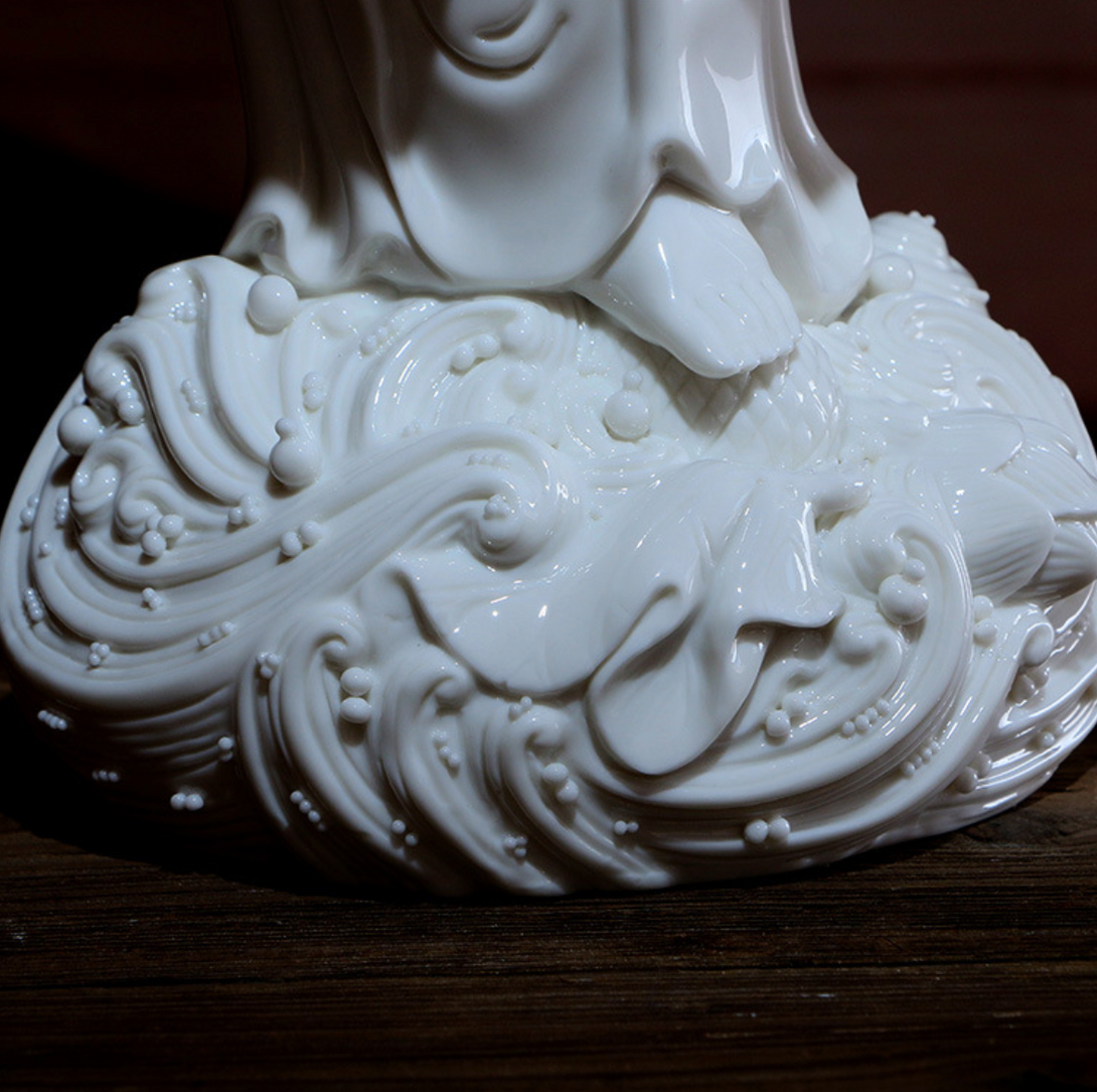 Dehua White Porcelain Chinese Buddha Statue - Nansha Crossing Guanyin - Exquisite Chinese Style Figurine with South Sea Theme, Made of Dehua White Porcelain