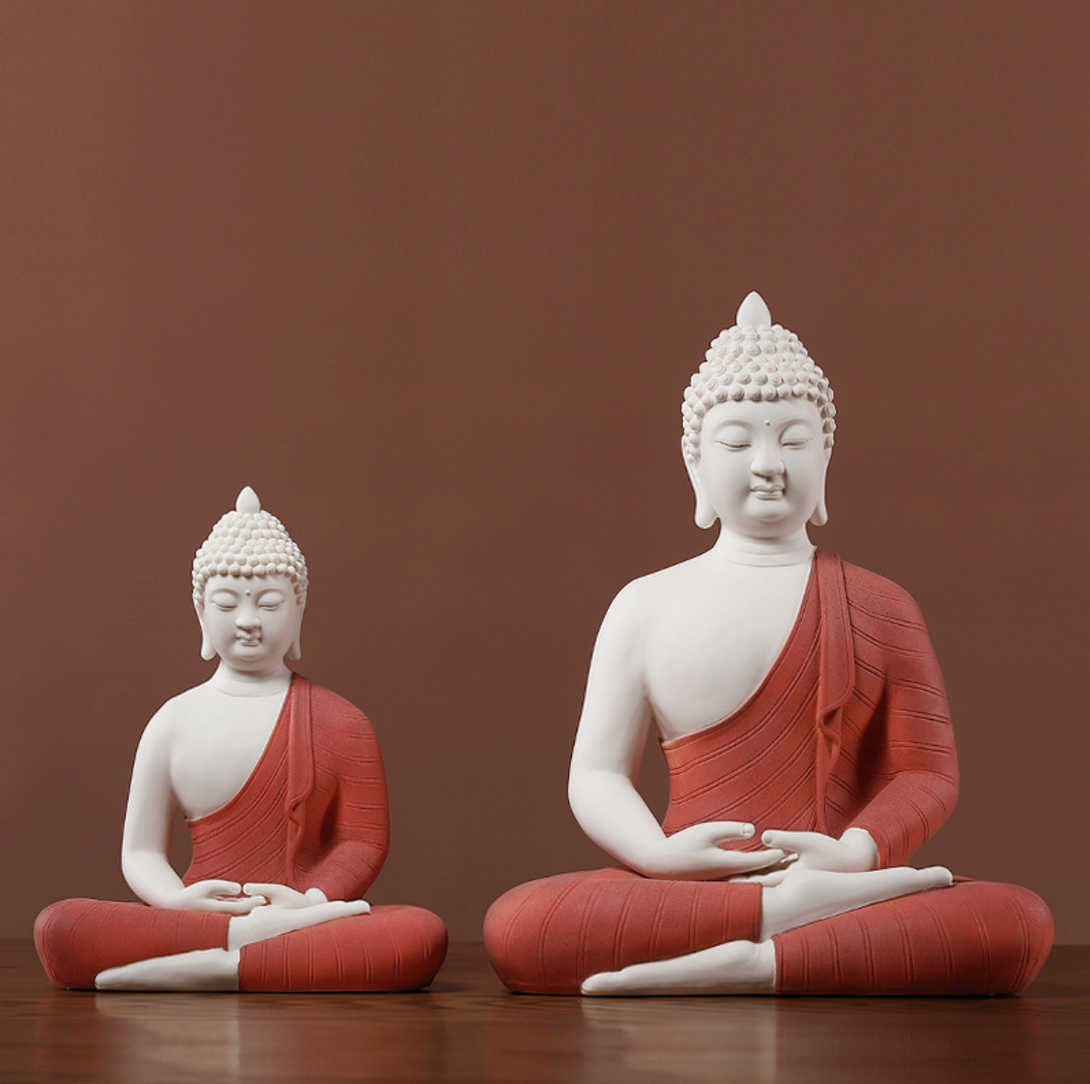 Shakyamuni Buddha Statue, Ceramic Sand-Colored White Porcelain