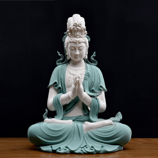 Blessing Guanyin Handmade White Porcelain Sculpture - Pray and Prosper