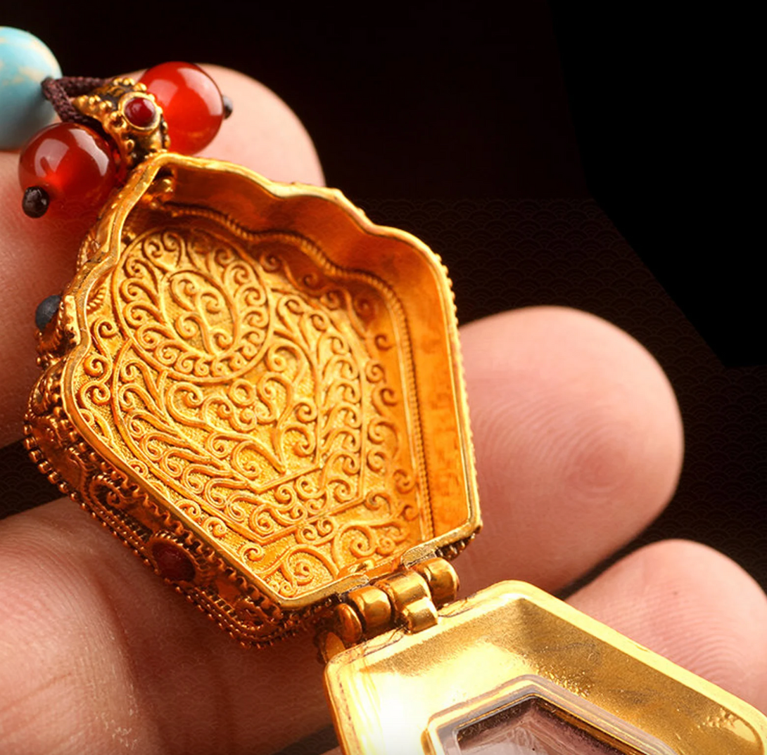 Authentic Tibetan Silver/Gold Alloy Gau Box Amulet Pendant