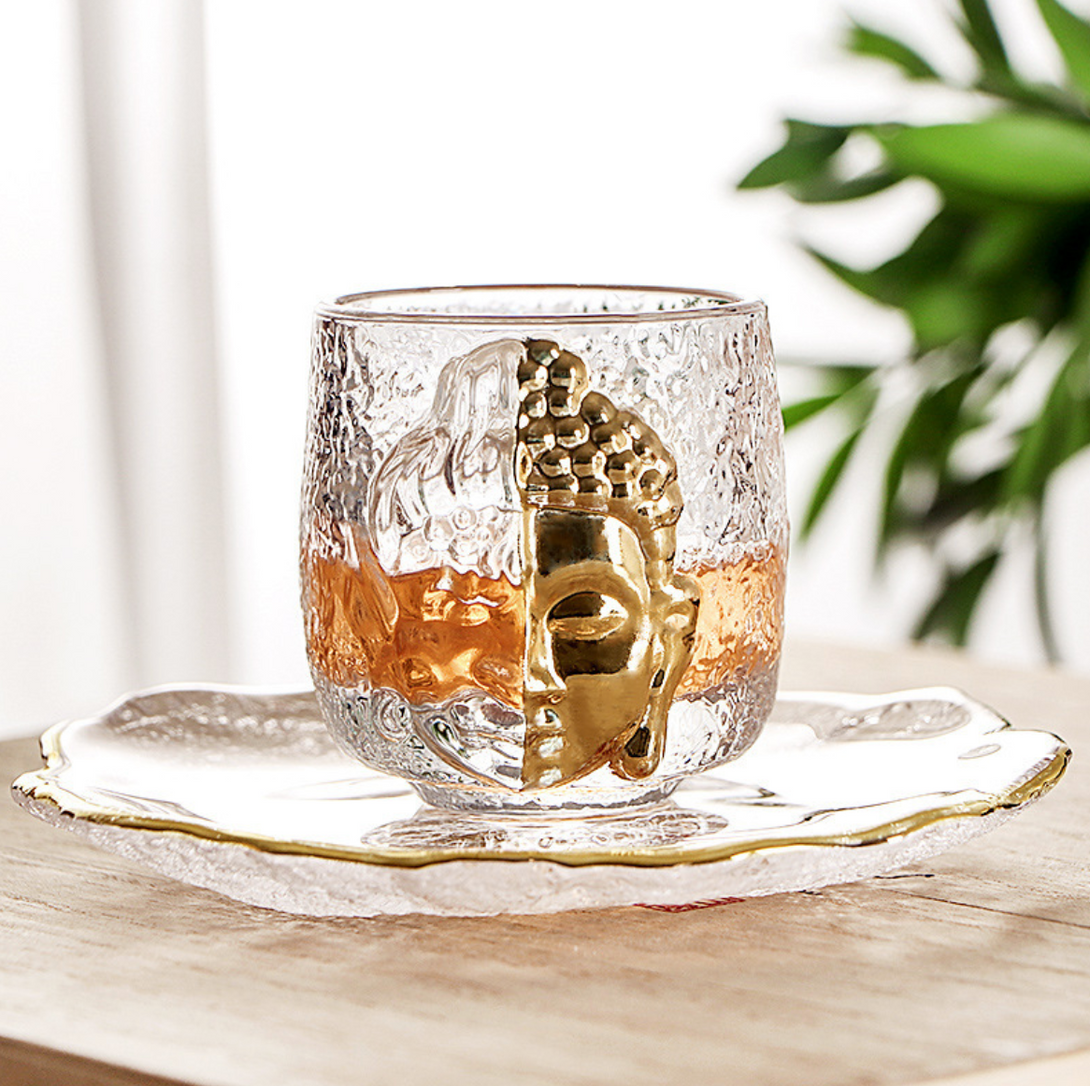 "One Thought Away" Buddha & Evil Zen-Inspired Crystal Glass Whisky Cup