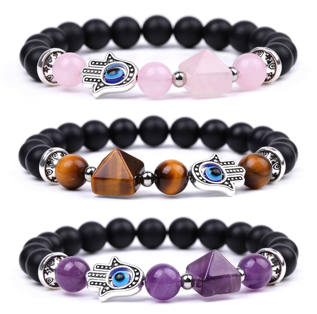 Fatima Hand 10mm Crystal Pyramid Hamsa Bracelet - Energize and Protect with this Beautiful Crystal Jewelry