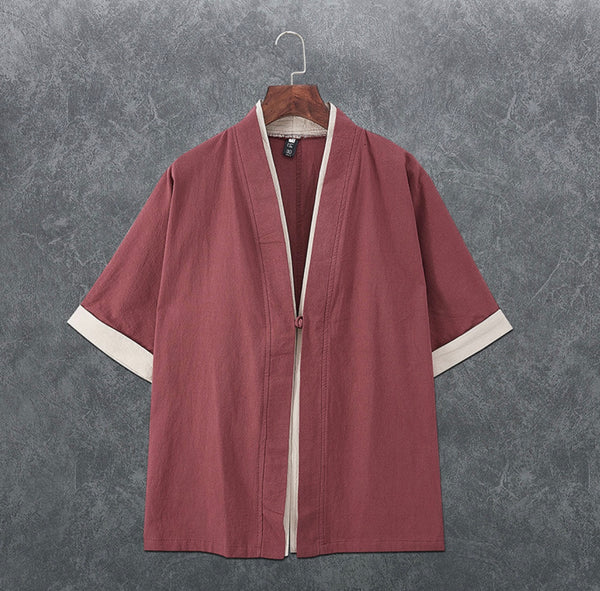 Japanese Style Zen Inspired Cotton Linen Seven-Quarter Sleeve Meditation Kimono Jacket