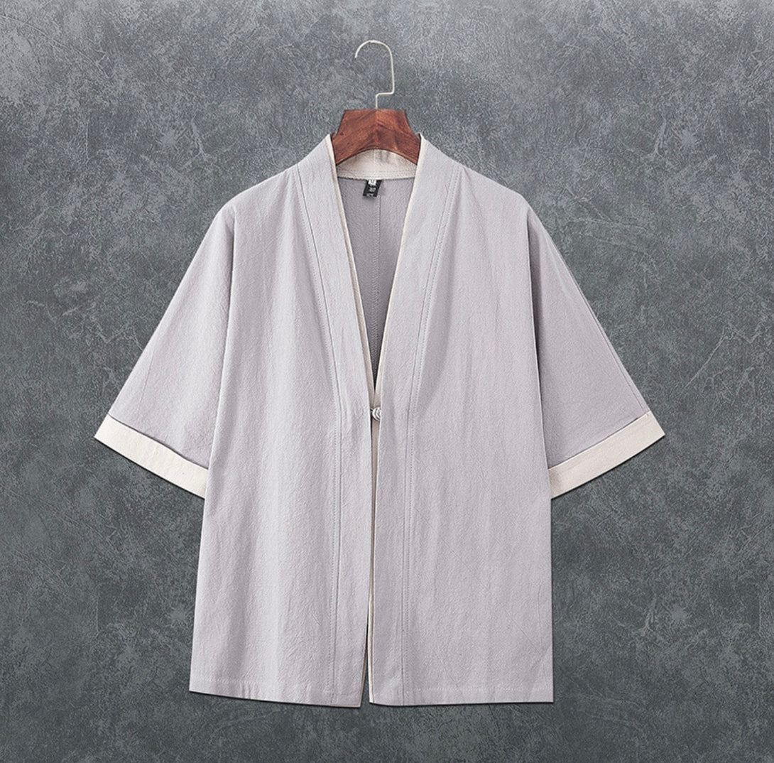 Japanese Style Zen Inspired Cotton Linen Seven-Quarter Sleeve Meditation Kimono Jacket