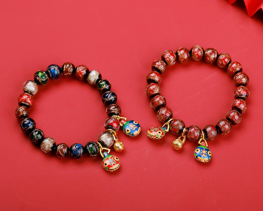 Colorful Treasure Liu Li Glass 10mm Wrist Mala Bracelet with Pi Xiu - Stunning Handcrafted Piece