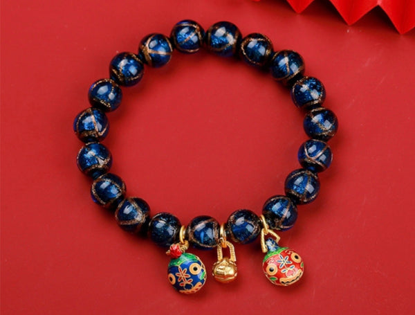 Colorful Treasure Liu Li Glass 10mm Wrist Mala Bracelet with Pi Xiu - Stunning Handcrafted Piece