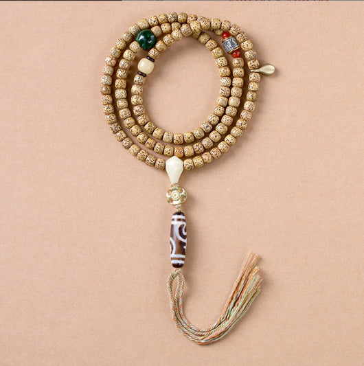 Natural Star and Moon Bodhi Seeds & Dzi 108 Beads Buddhist Mala | Zen Zone Dharma Shop