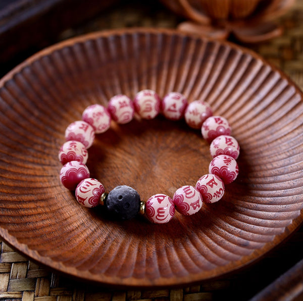 Natural Plant Dyed Om Mani Padme Hum Mantra Bodhi Root Bracelet Wrist Mala Bracelet | Zen Zone Dharma Shop