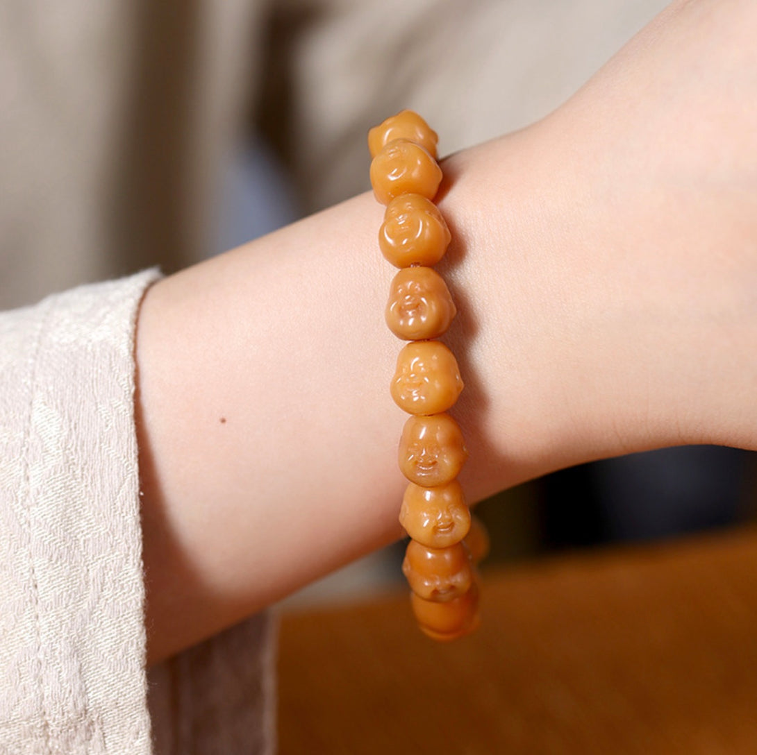 Joyful Happy Buddha Head Bodhi Root Bracelet Wrist Mala | Zen Zone Buddhist Shop