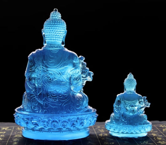 Lustrous Crystal LiuLi Glass Medicine Buddha Statue - Three Sizes Available | Zen Zone Buddhist Shop