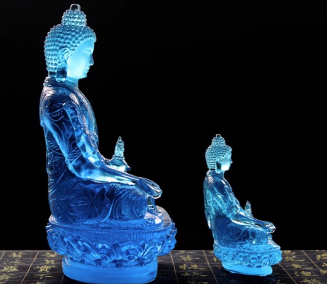 Lustrous Crystal LiuLi Glass Medicine Buddha Statue - Three Sizes Available | Zen Zone Buddhist Shop