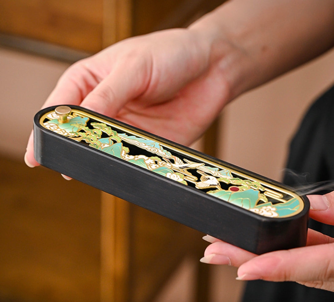 Poetic Ebony Incense Holder Box - Exquisite Styles | Zen Zone Buddhist Shop