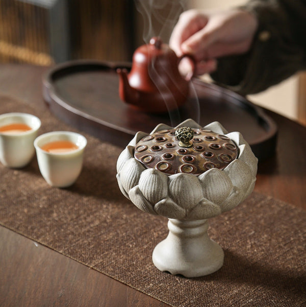 Rustic Beauty - Lotus Flower Ceramic Incense Burner | Zen Zone Buddhist Shop