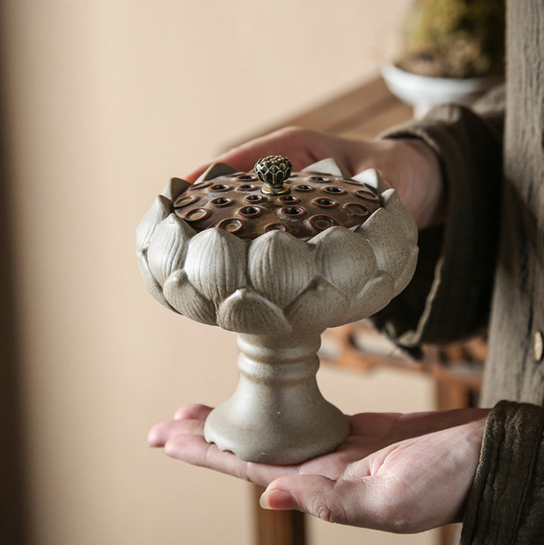 Rustic Beauty - Lotus Flower Ceramic Incense Burner | Zen Zone Buddhist Shop