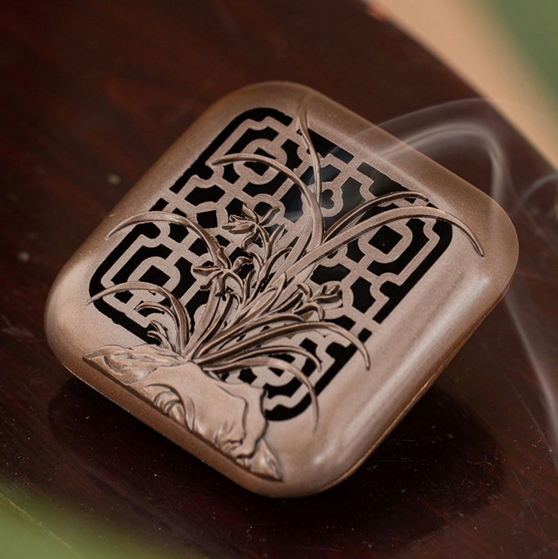 Zen Copper Incense Holder Box - Artistic Blossoms | Zen Zone Buddhist Shop