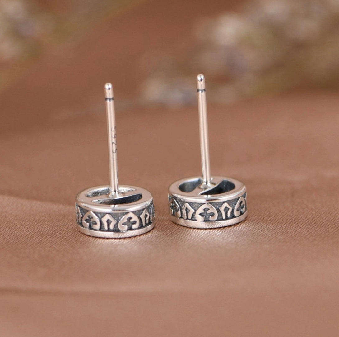 S925 Buddhist Om Sterling Silver Stud Earrings | Buddhist Jewellery | Zen Zone Buddhist Shop