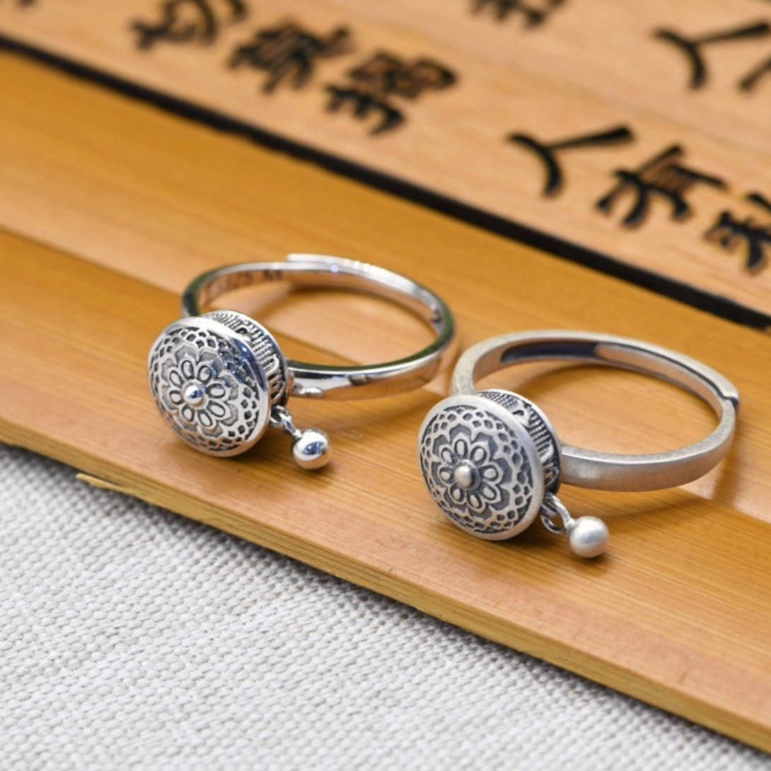 S925 Om Mani Padme Hum Prayer Wheel Sterling Silver Ring | Buddhist Jewellery | Zen Zone Buddhist Shop