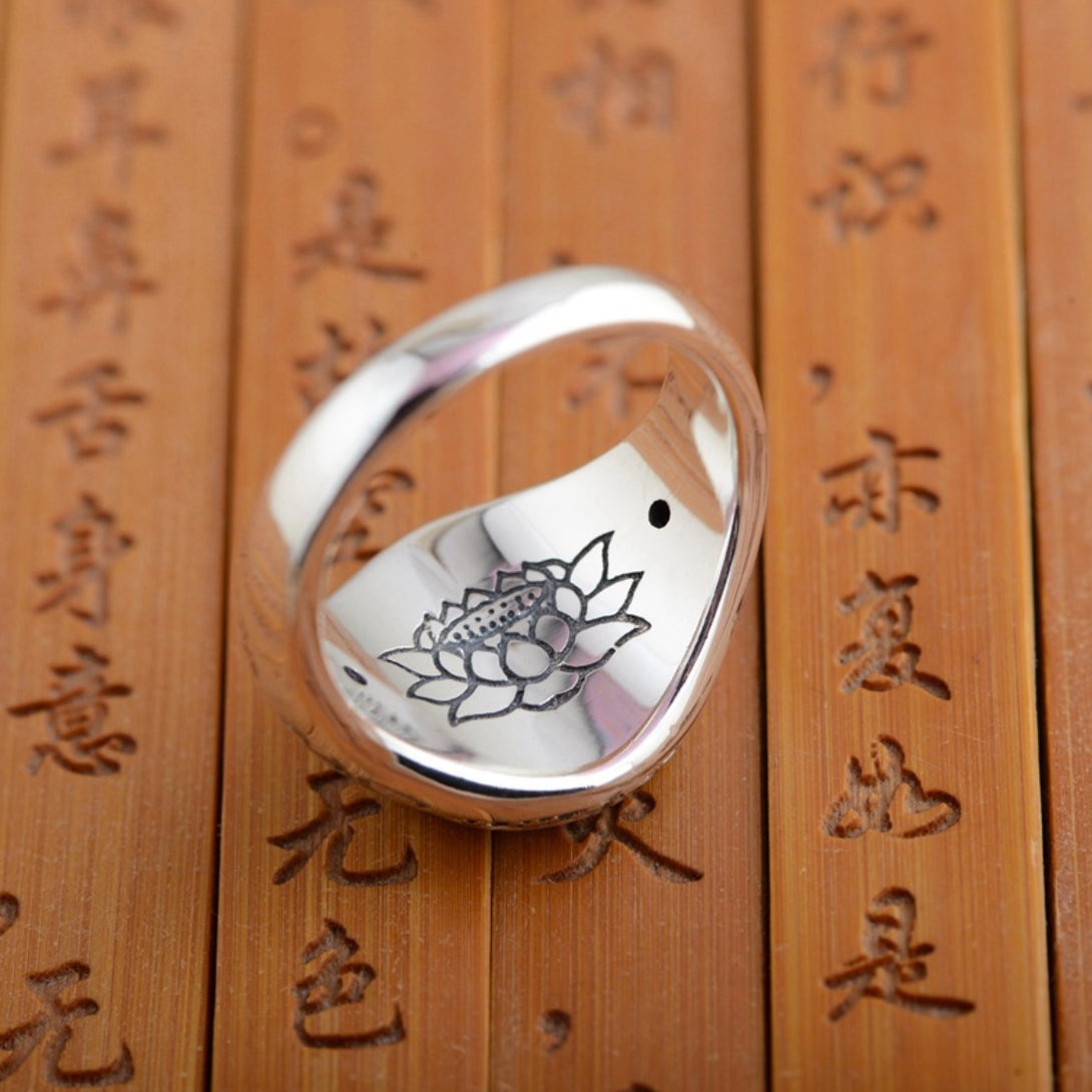 S925 Vintage Om Mani Padme Hum Lotus Sterling Silver Ring | Buddhist Jewellery | Zen Zone Buddhist Shop