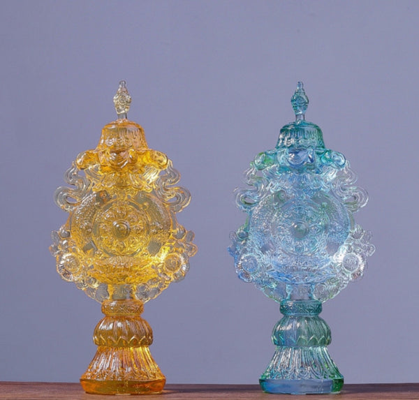 Ancient Craftsmanship LiuLi Glass Eight Auspicious Symbols Buddhist Altar Decor | Zen Zone Dharma Shop