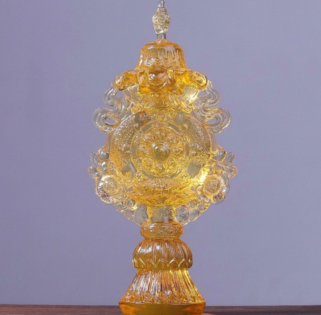 Ancient Craftsmanship LiuLi Glass Eight Auspicious Symbols Buddhist Altar Decor | Zen Zone Dharma Shop