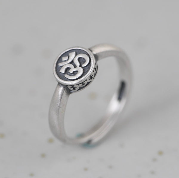 S925 Minimalist Om Adjustable Sterling Silver Ring | Buddhist Jewellery | Zen Zone Buddhist Shop