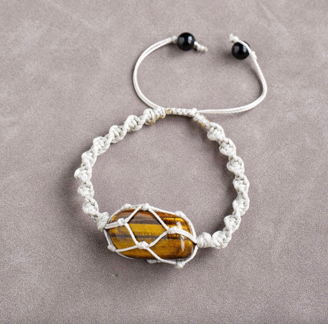 Handmade Macrame Gemstone Natural Crystal Stone Net Bracelet - Variety Quartz | Spiritual Jewellery | Zen Zone Buddhist Shop