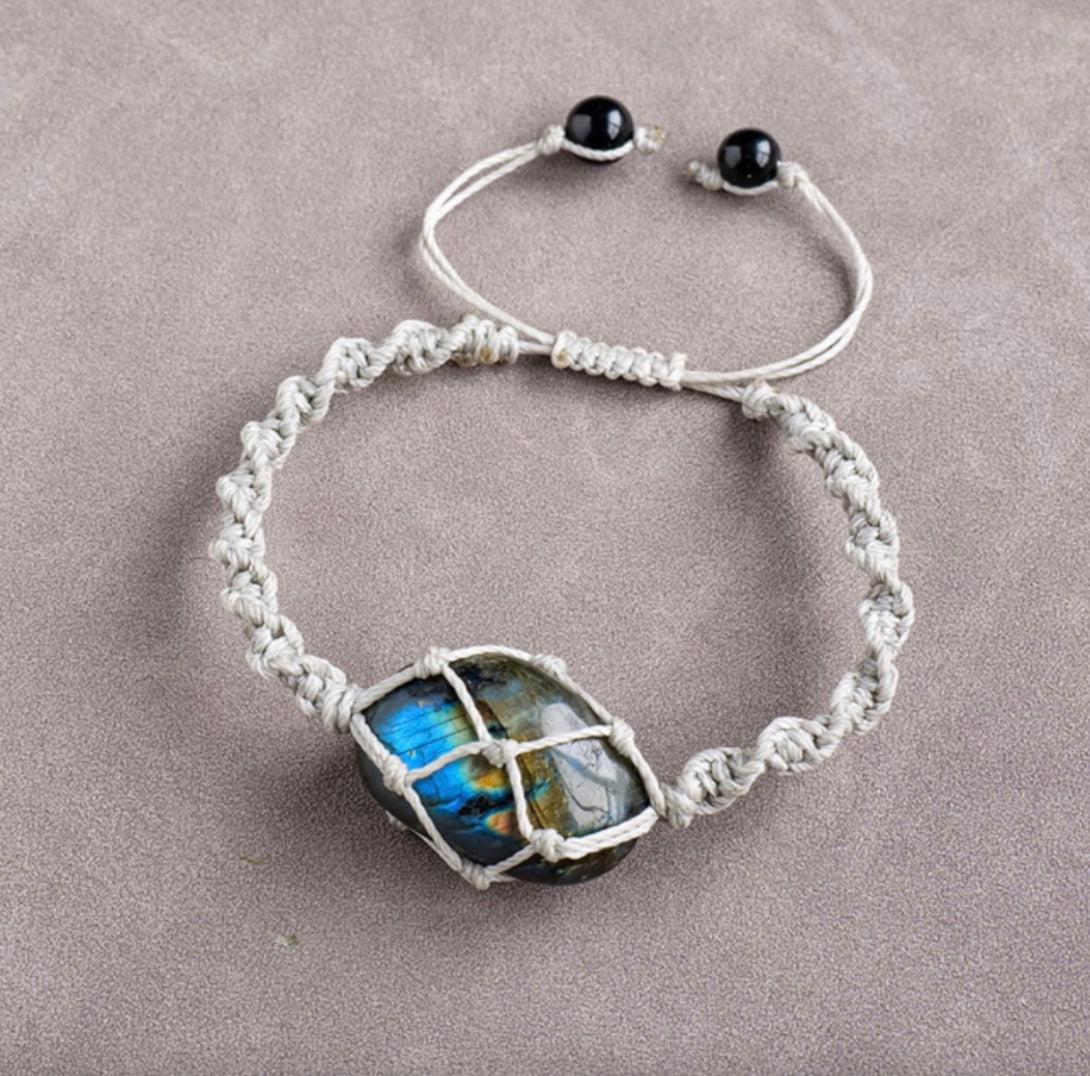 Handmade Macrame Gemstone Natural Crystal Stone Net Bracelet - Variety Quartz | Spiritual Jewellery | Zen Zone Buddhist Shop