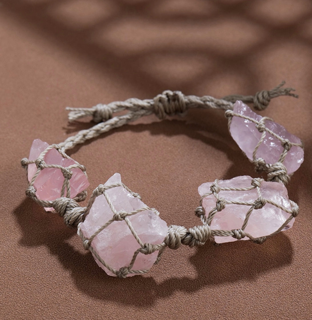 Beliano Macrame Bracelet - Flatbeads Bracelet Pyramid Rose Quartz - Gemstone Bracelet - Rosegold incl. Diamonds - Lifestyle Bracelet 2024