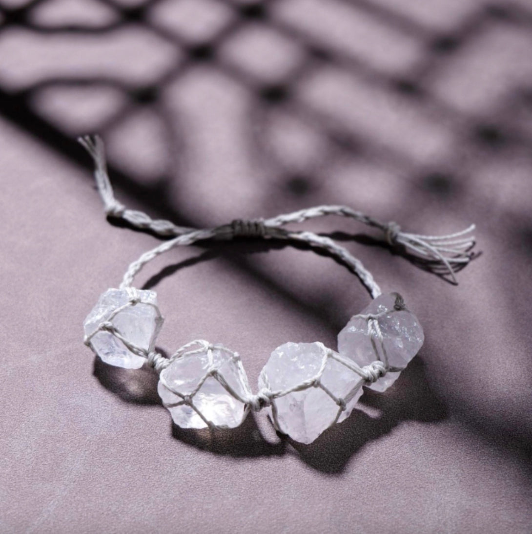 Handmade Macrame 4 Gemstones Natural Healing Crystal Stone Net Energy Bracelet - Variety Quartz | Spiritual Jewellery Friendship Bracelet | Zen Zone Buddhist Shop