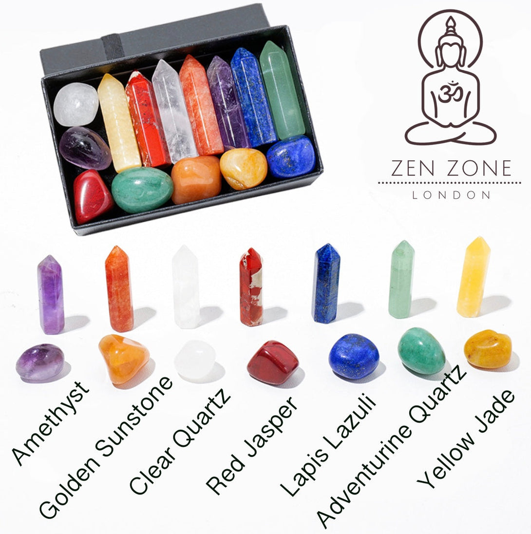 7 Chakra Natural Crystal Raw Stone Set with Crystal Towers - Enhance Your Spiritual Journey with Natural Healing Energy
