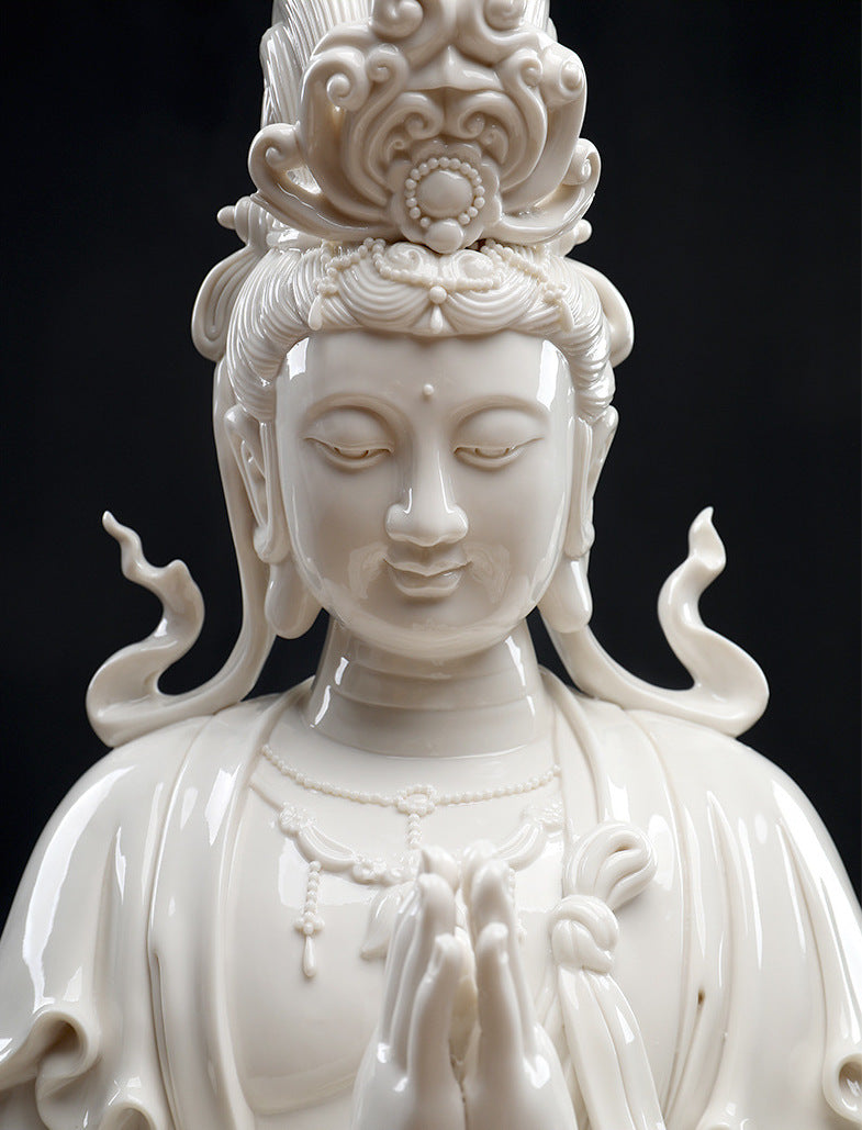 Blessing Guanyin Handmade White Porcelain Sculpture - Pray and Prosper