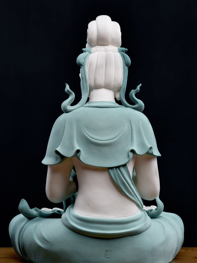 Blessing Guanyin Handmade White Porcelain Sculpture - Pray and Prosper
