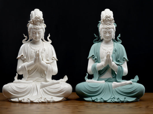 Blessing Guanyin Handmade White Porcelain Sculpture - Pray and Prosper