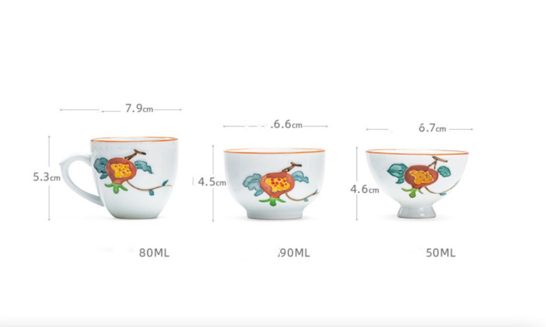 Ceramic Hand-Painted Flower Fish White Porcelain Small Tea Cup Set