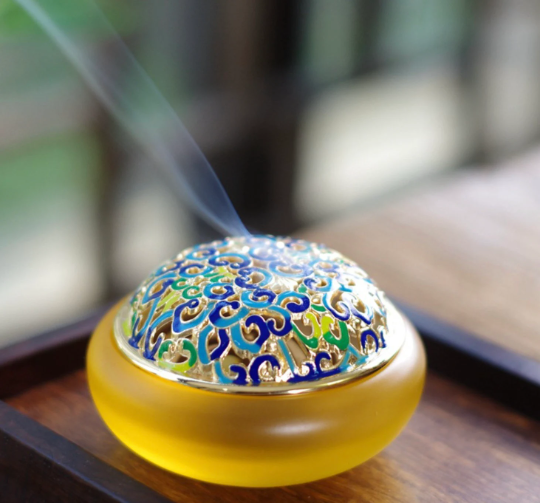 Cloisonné & Crystal Glass LiuLi Incense Burner