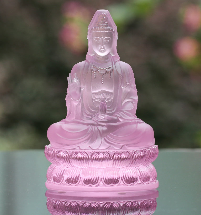 Lustrous Crystal LiuLi Glass Avalokitesvara Bodhisattva Guanyi Buddha Statue | Zen Zone Buddhist Shop