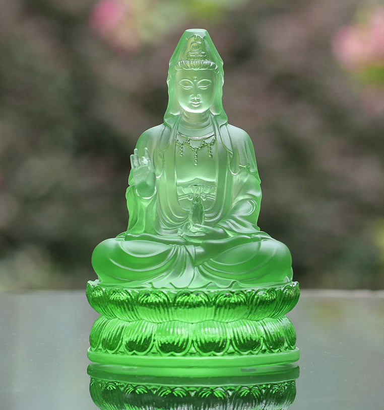 Lustrous Crystal LiuLi Glass Avalokitesvara Bodhisattva Guanyi Buddha Statue | Zen Zone Buddhist Shop