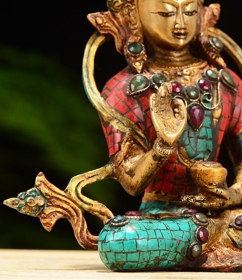 Authentic Handcrafted Nepalese Dipankara Buddha Statue with Pure Copper with Turquoise Inlay | Zen Zone Buddhist Shop